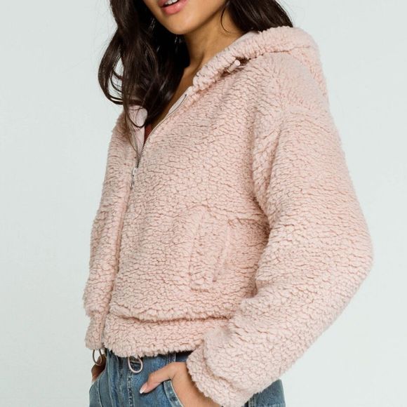 RSQ Solid Cozy Womens Blush Sherpa Jacket Size Medium - Picture 11 of 11